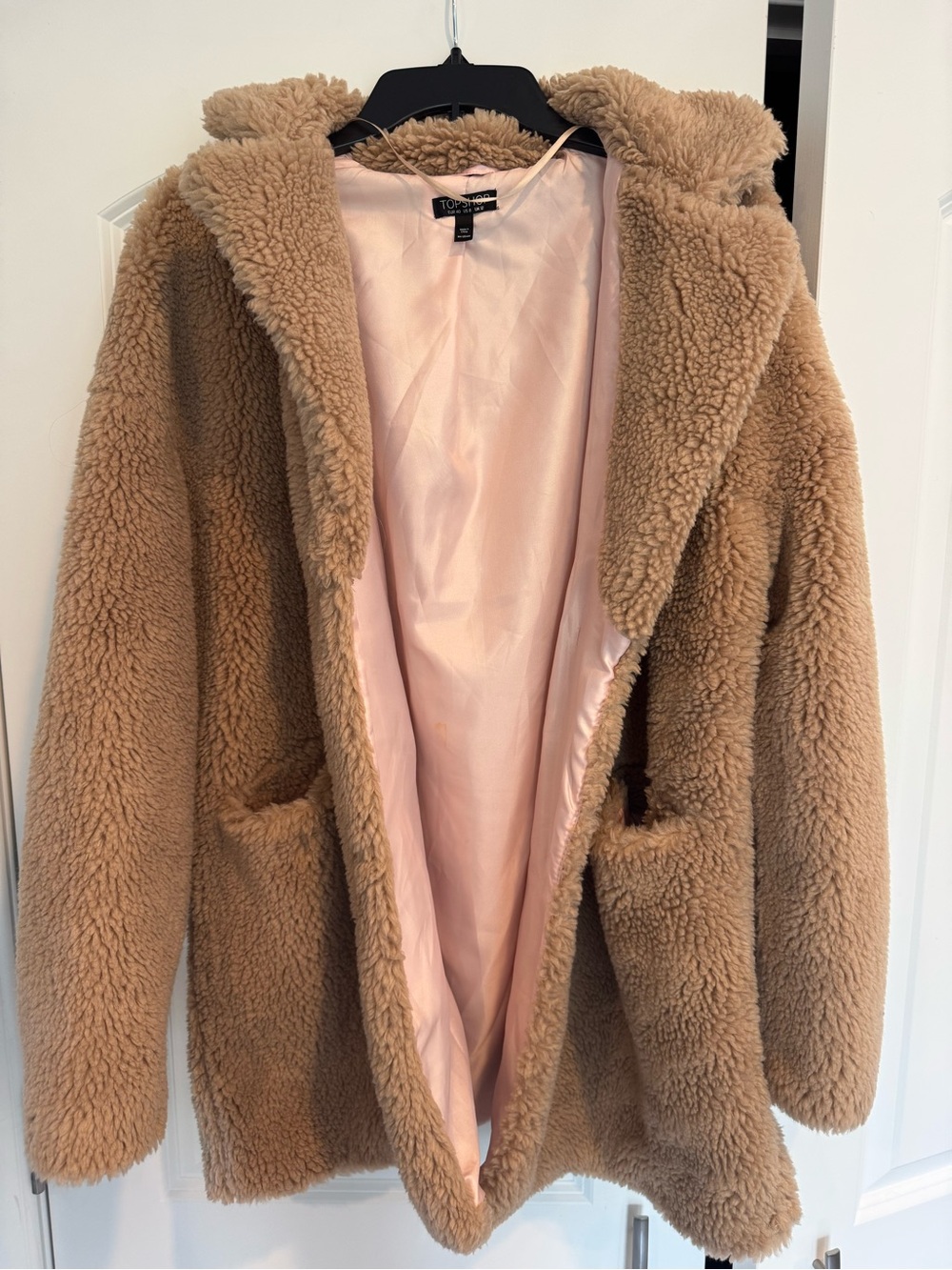 Topshop Tan Teddy Jacket with Pink Lining